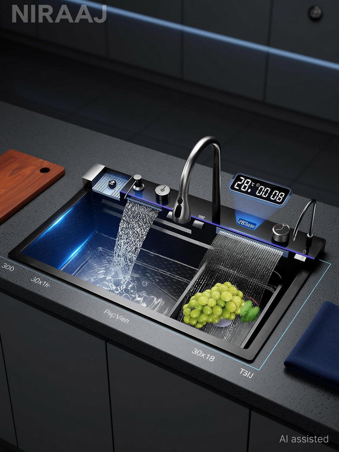 Image of NIRAAJ Smart kitchen sink 30x18x9 Piano-N Vessel Sink