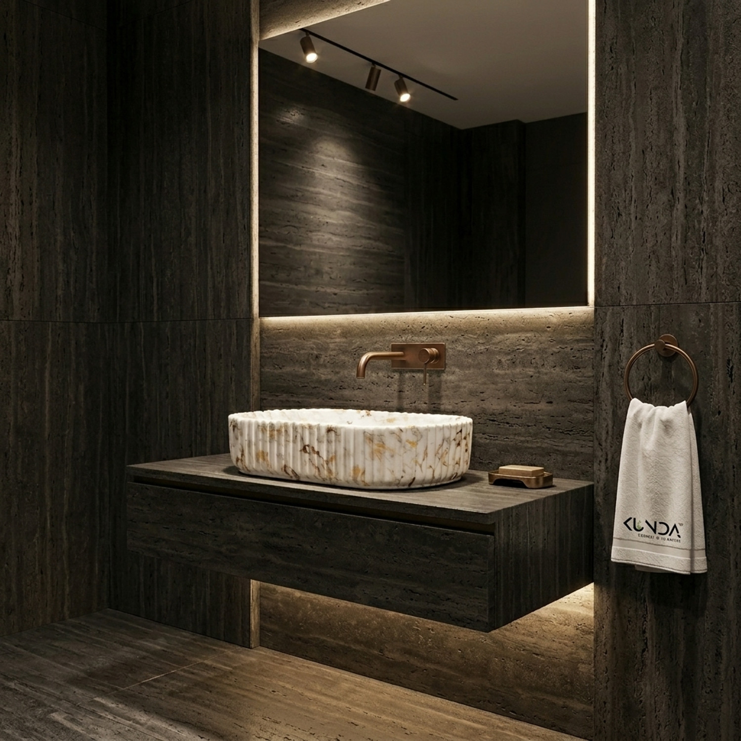 Image of KUNDASTUDIO Premium Ceramic Marble Finish Matt Wash Basin (20*12*5)(M01-Matt) Table Top Basin