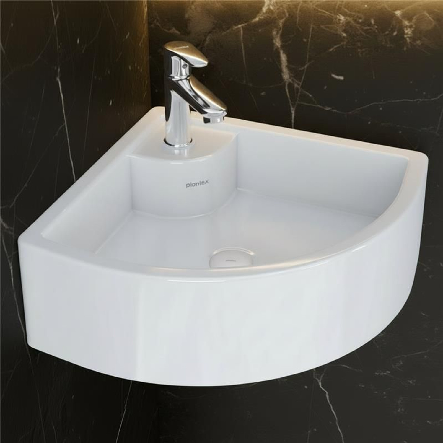 Image of Plantex Ceramic Corner Washbasin /Wall Mount Basin for Bathroom /Small Corner Sink Corner Basin
