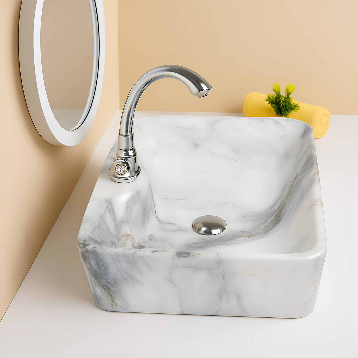 Image of OSOSAM Designer Ceramic Tabletop Vessel Sink Wash Basin For Bathroom (19 x 15 x 5 Inch) Counter Top