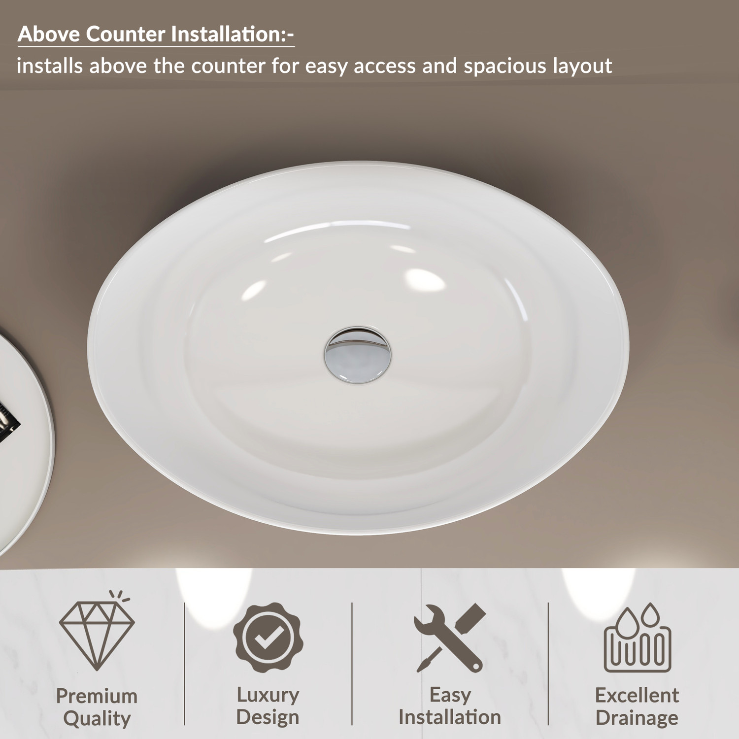 Image of Plantex Ceramic Basin /Wash Basin for Bathroom /Tabletop Wash Basin /Bathroom Basin (Cadiz) Counter Top