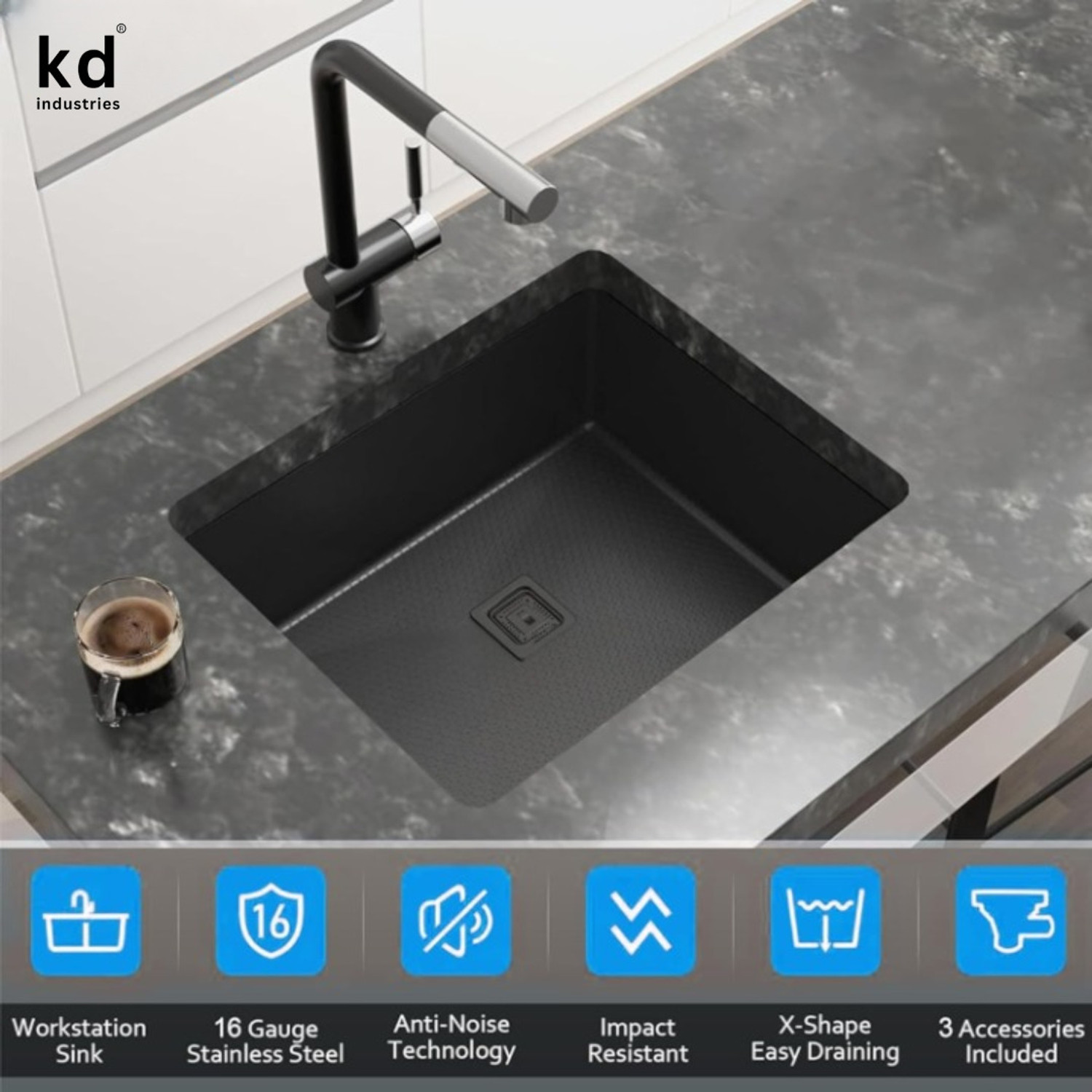 Image of KD INDUSTRIES 304 GRADE 24 inchX18 inch HANDMADE KITCHEN SINK WITH SCRATCHLESS HONEYCOMB TECHNOLOGY WITH ALL ACCESSORIES (ANTI-SCRATCH) (ANTI-STAIN) Vessel Sink