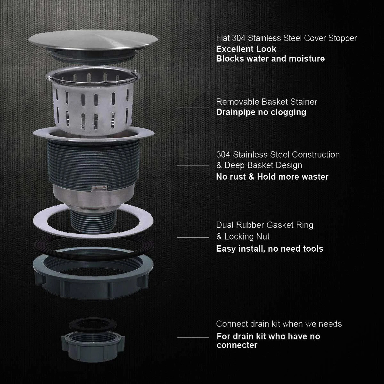 Image of Prestige (24 inchX18 inchX10 inchInch) 304 Grade Stainless Steel Matte Finish Kitchen Sink With Waste Coupling And drain basket , Vessel Sink