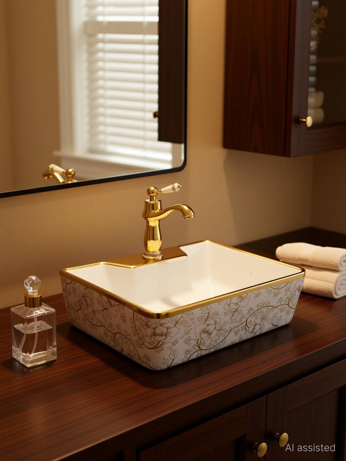 CERAMICA CREATIONS Gold Ceramic Wash Basin(L41 X W30 X H13 Cm) CC 4103 GOLDEN Premium Designer Table Wash Basin OUR Counter CERAMIC TABLE Top Golden Top Table Top Basin