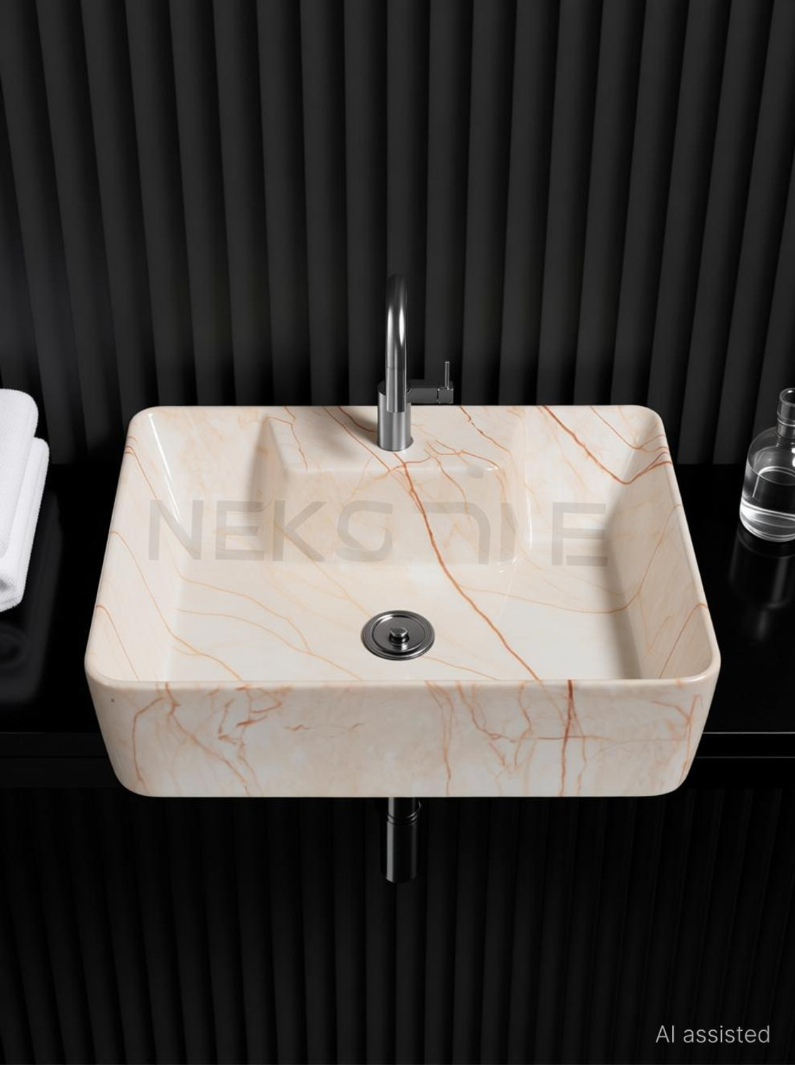 Image of NEKSTONE Wall Mount basin & tebal top basin Ceramic Wash Basin Glossy 742 (12x16x5 inch) Table Top Basin