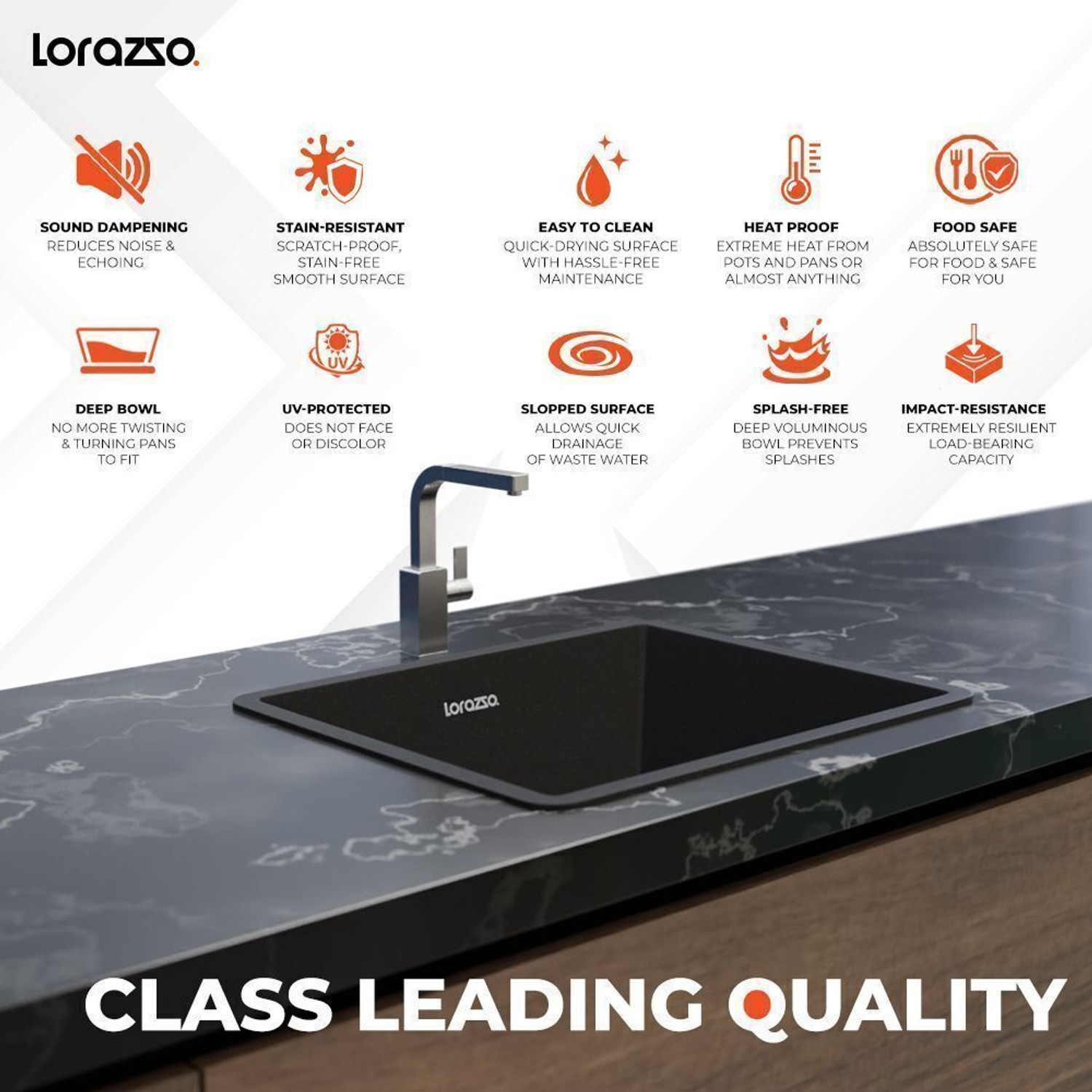 Image of Lorazzo Quartz Kitchen Sink - 21X18 Vessel Sink