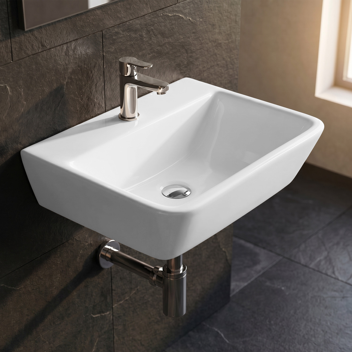 Image of WASSMIST Wash Basin for Bathroom | Wall Mounted Wall Hung Basin (White)