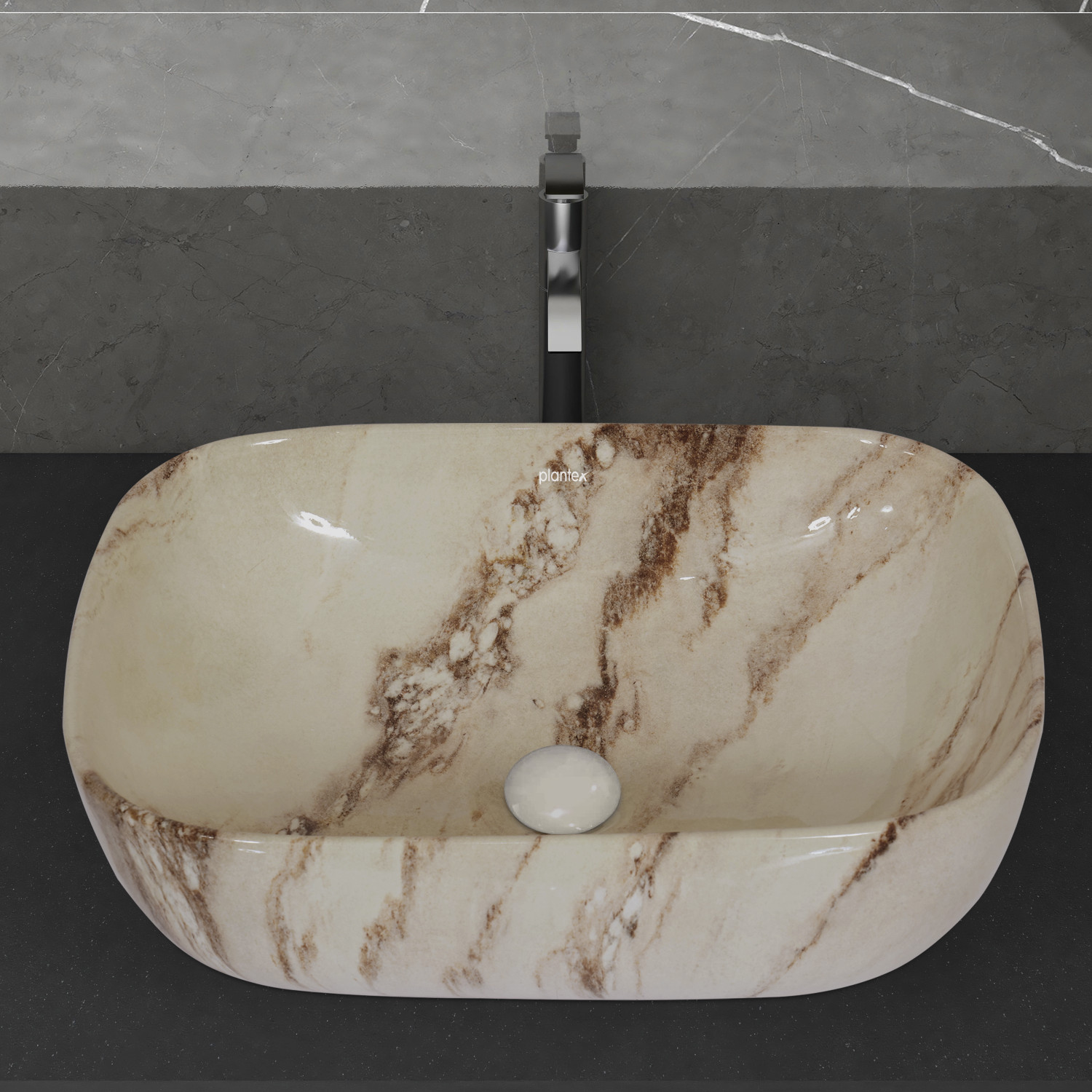 Image of Plantex Ceramic Washbasin /Wash Basin Hand Wash /Tabletop Wash Basin-Marble Finish (ALPHA-NS-139) Table Top Basin