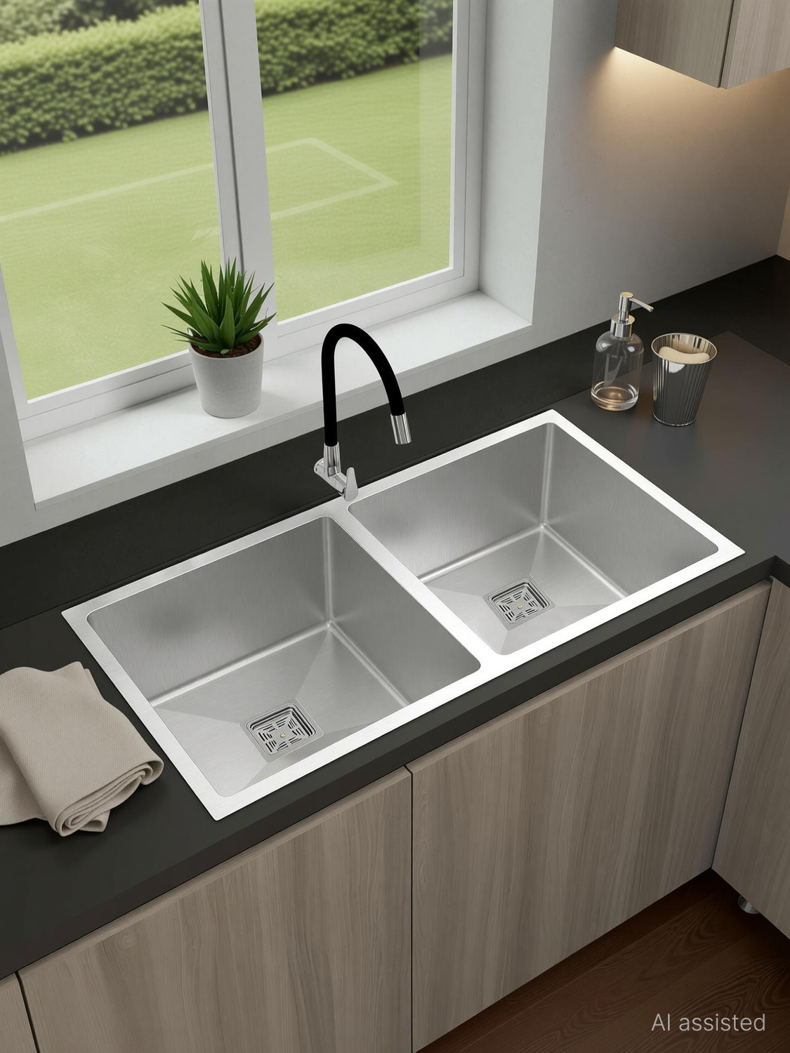 Image of chirag Kitchen Sink 45x20x10 Double Bowl, 45 Inch, SS304, 16-Gauge Stainless Steel Sink CSS4520M Vessel Sink