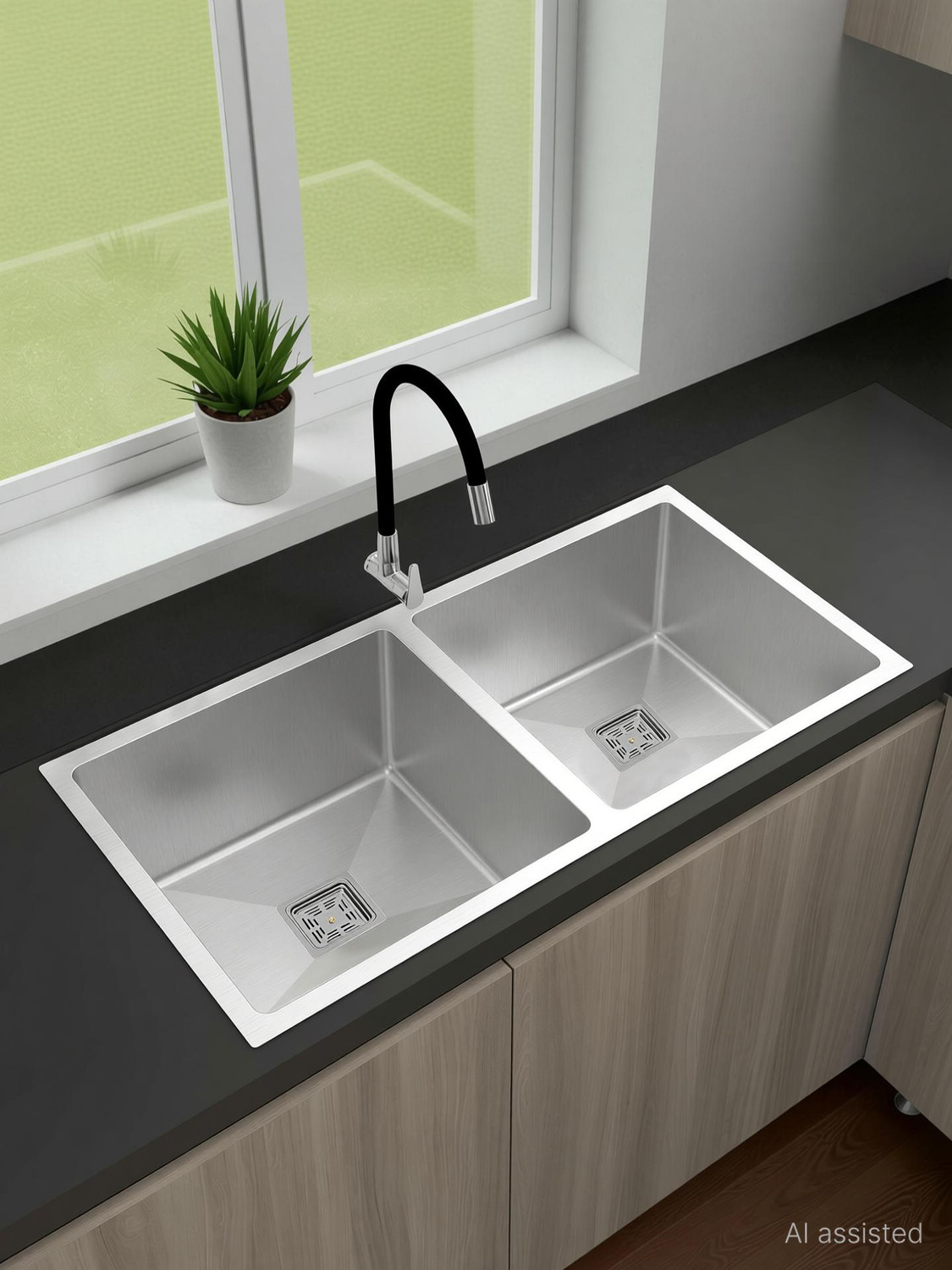 Image of chirag Kitchen Sink 45x20x10 Double Bowl, 45 Inch, SS304, 16-Gauge Stainless Steel Sink CSS4520M Vessel Sink