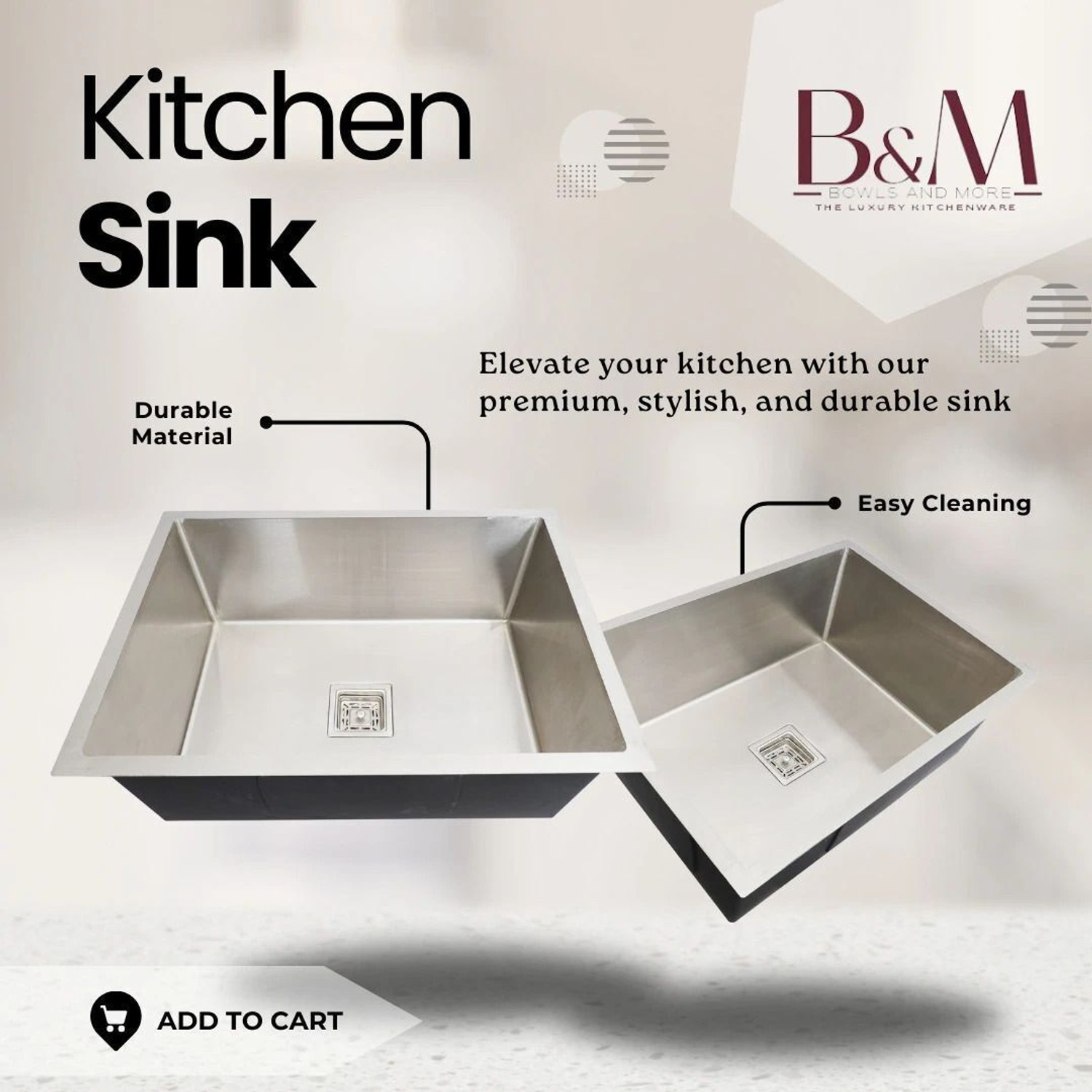 Image of Bowlsandmore | 24 inch x 18 inch x 10 inch | HEAVYDUTY KITCHEN SINK | HANDMADE KITCHEN SINK 24x18x10 INCH | MATT Vessel Sink