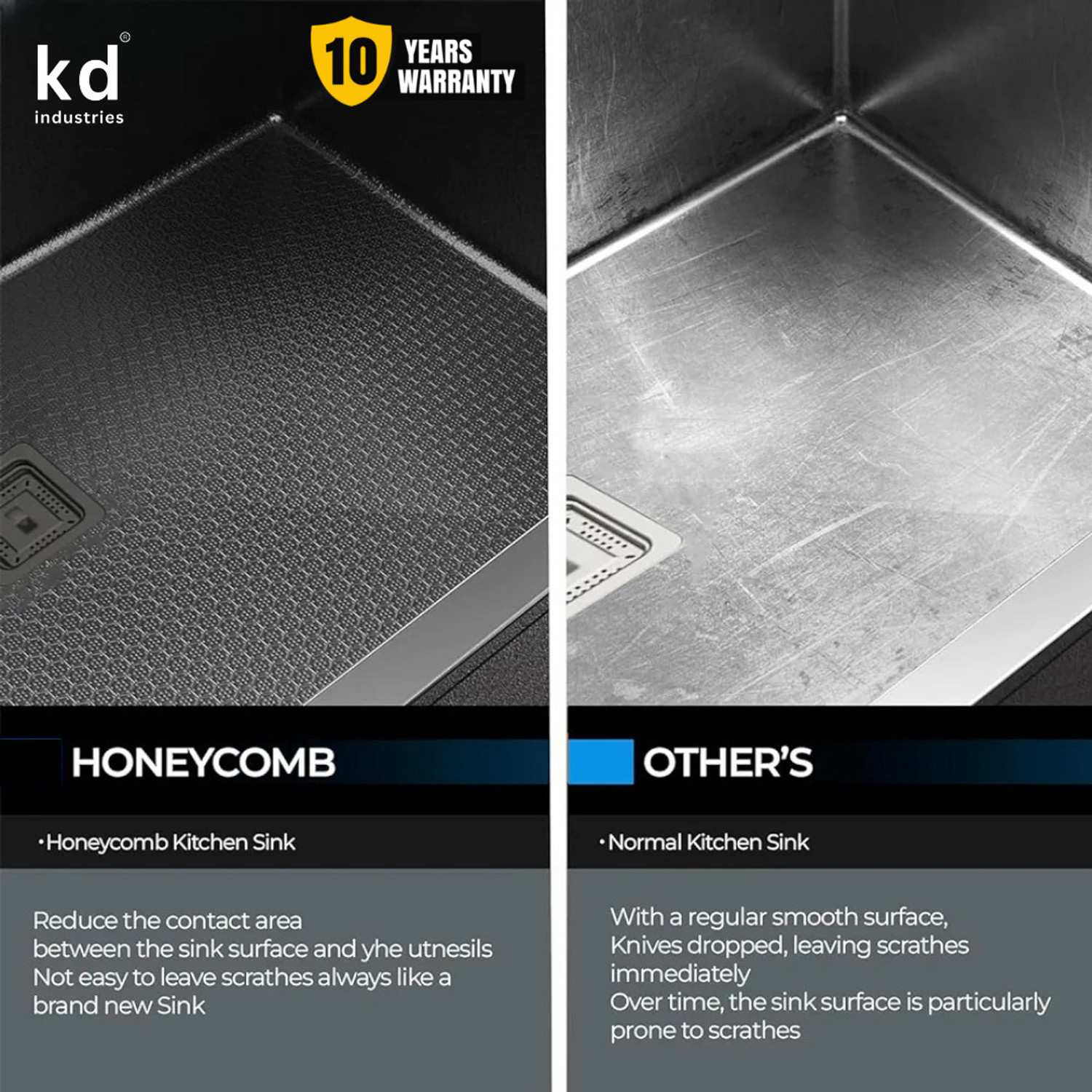 Image of KD INDUSTRIES 304 GRADE 24 inchX18 inch HANDMADE KITCHEN SINK WITH SCRATCHLESS HONEYCOMB TECHNOLOGY WITH ALL ACCESSORIES (ANTI-SCRATCH) (ANTI-STAIN) Vessel Sink