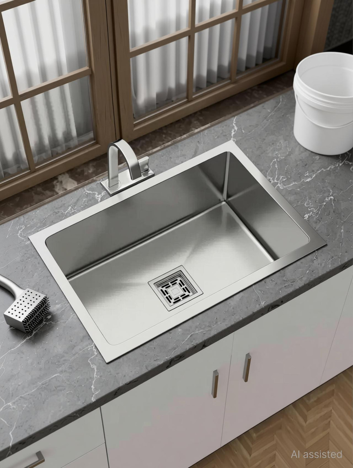 Image of Bzcarts Undermount HeavyDuty SS 304 GRADE 24 inchx18 inchx10 inch SINGLE BOWL HANDMADE Kitchen Sink, Satin Finish Vessel Sink