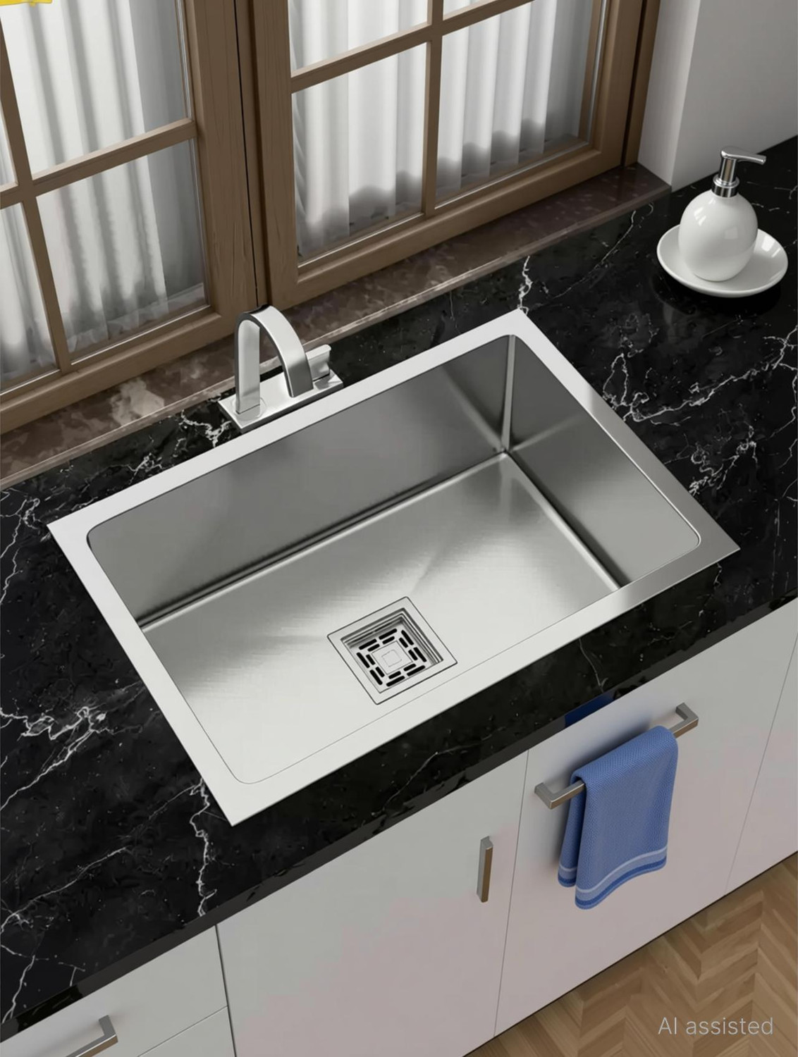 Image of Bzcarts Undermount HeavyDuty SS 304 GRADE 24 inchx18 inchx10 inch SINGLE BOWL HANDMADE Kitchen Sink, Satin Finish Vessel Sink