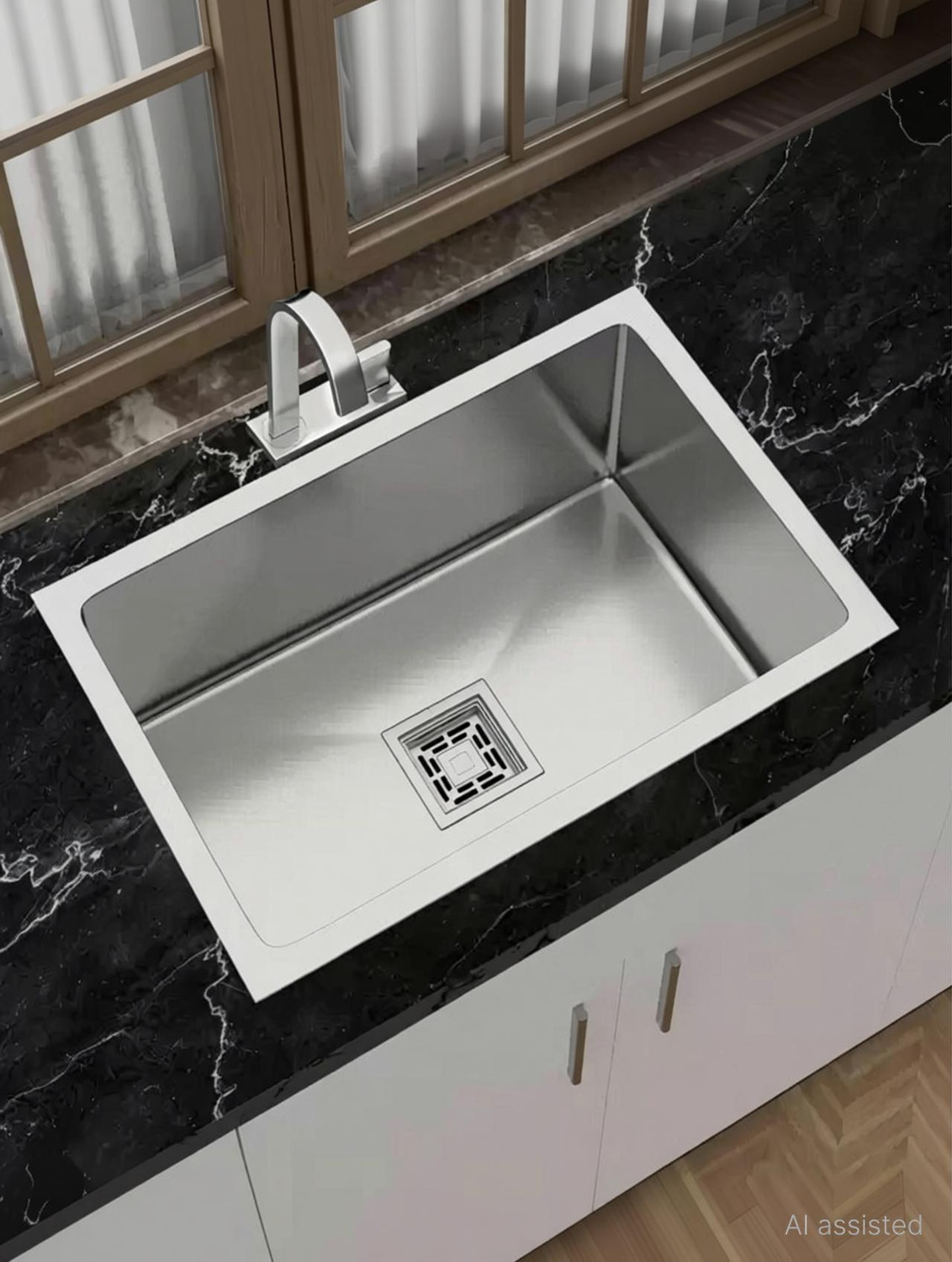 Image of Bzcarts Undermount HeavyDuty SS 304 GRADE 24 inchx18 inchx10 inch SINGLE BOWL HANDMADE Kitchen Sink, Satin Finish Vessel Sink