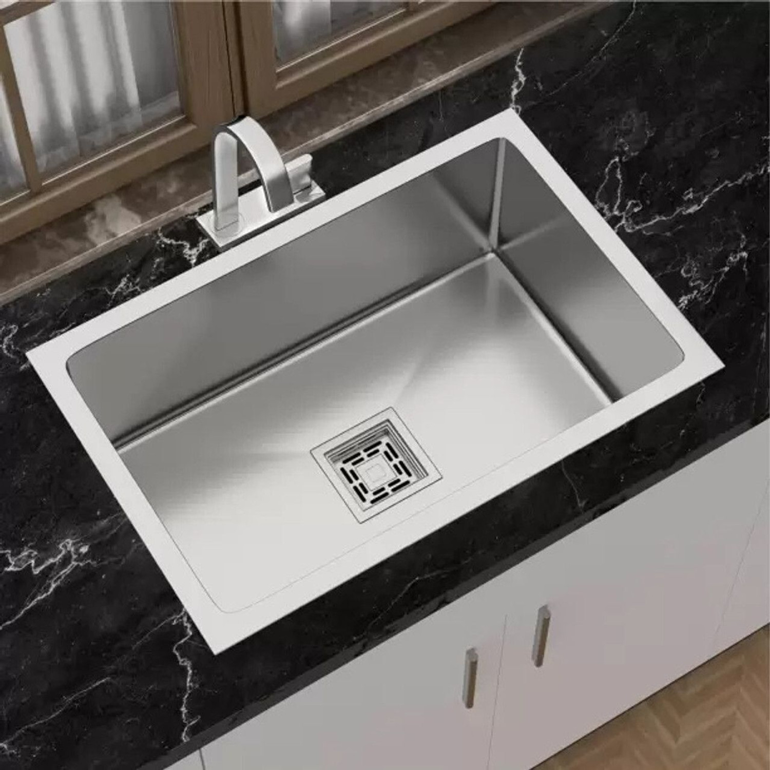 Image of Bzcarts Undermount HeavyDuty SS 304 GRADE 24 inchx18 inchx10 inch SINGLE BOWL HANDMADE Kitchen Sink, Satin Finish Vessel Sink