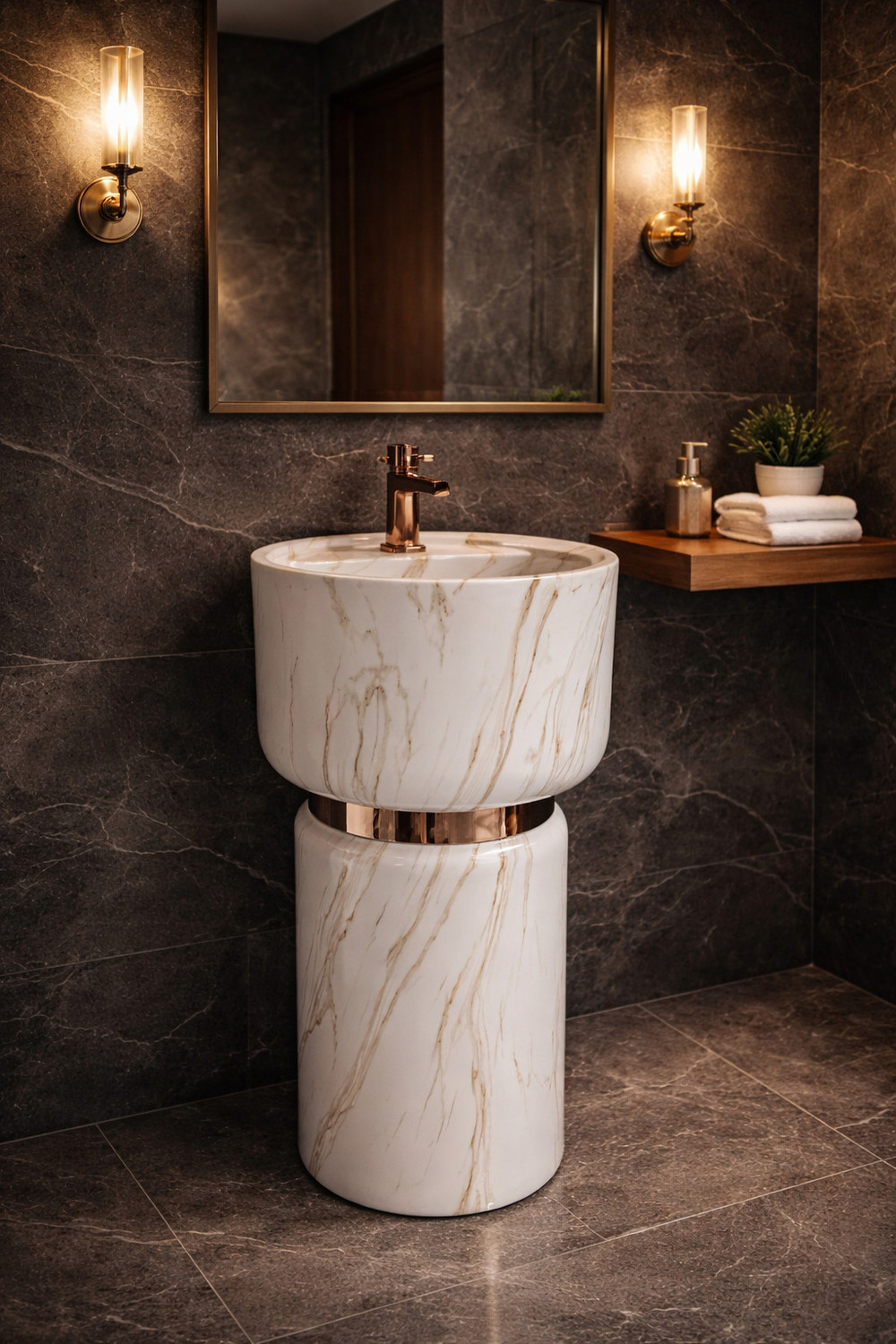 Image of DELTA SANITARYWARE Delta Sanitaryware Premium Designer Ceramic Pedestal Wash Basin(16*16*32) (P-Cello-1034) (matt) Pedestal Basin
