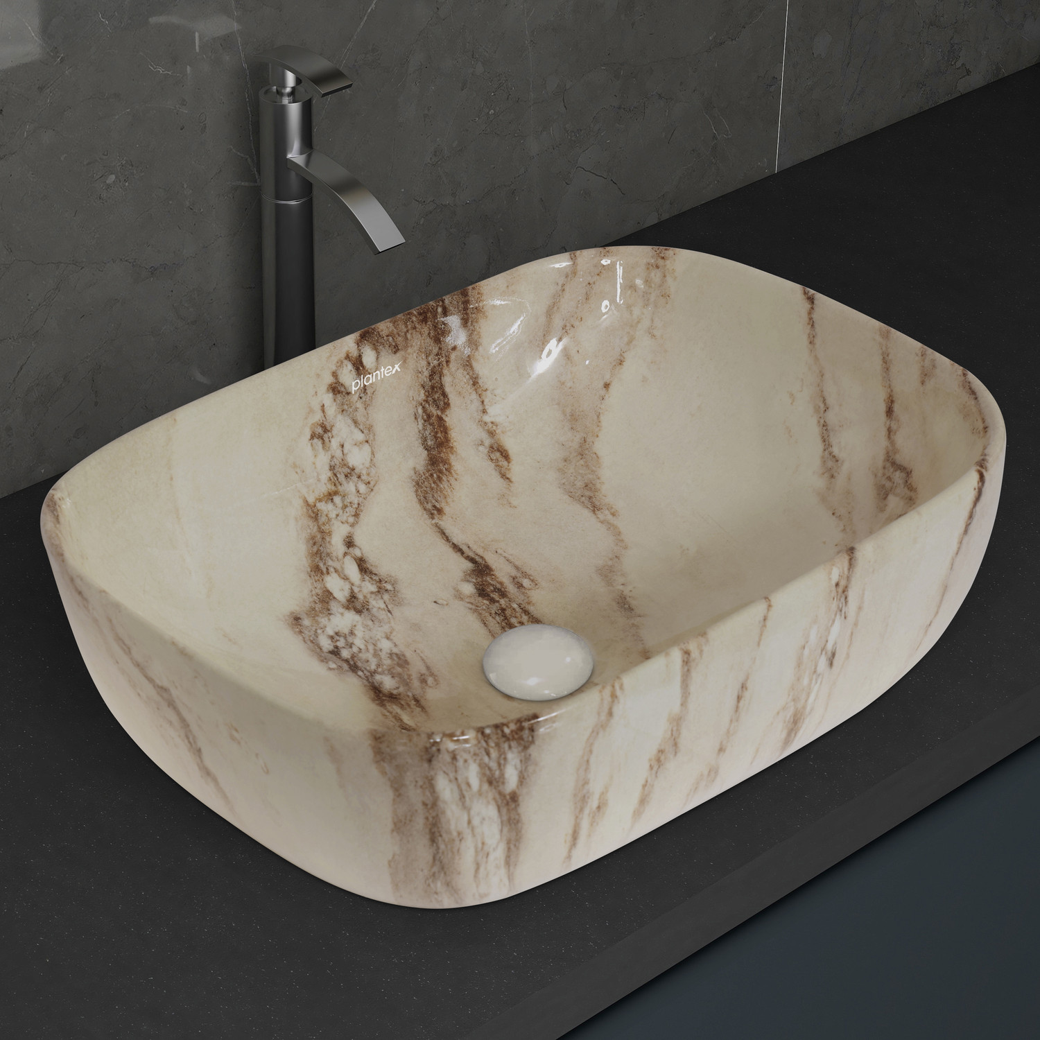 Image of Plantex Ceramic Washbasin /Wash Basin Hand Wash /Tabletop Wash Basin-Marble Finish (ALPHA-NS-139) Table Top Basin