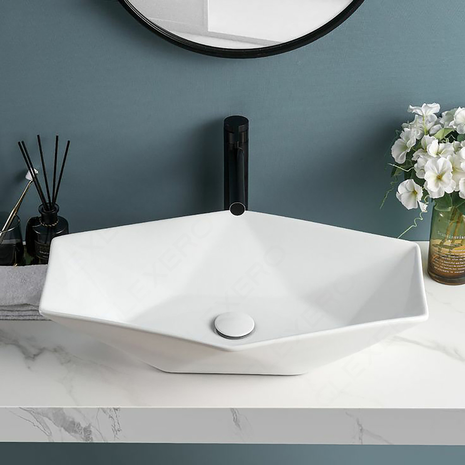 Image of Glexero Premium Quality Luxurious Surface Super White Diamond Shape Counter Top