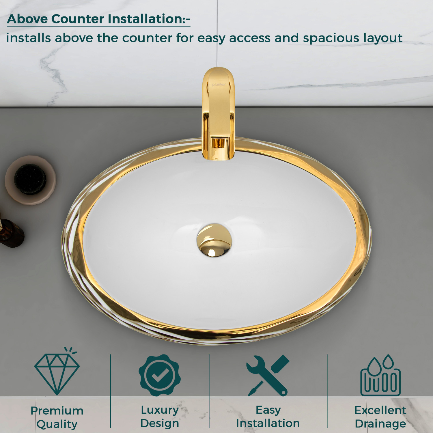 Image of Plantex Ceramic Basin for Bathroom /Table Top Basin /Washbasin for Bathroom - (EQTT-593) Counter Top