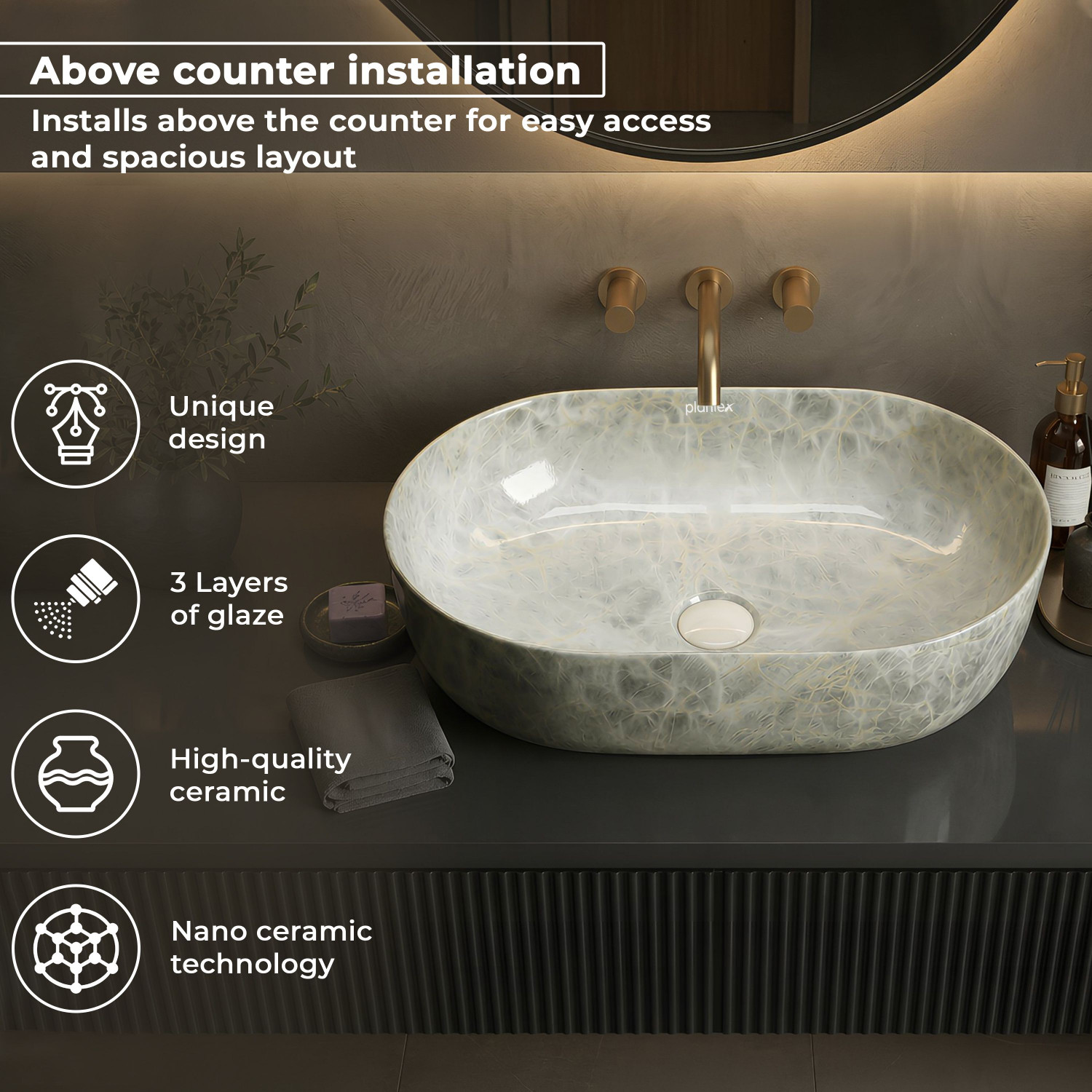 Image of Plantex Tabletop Wash Basin for Bathroom /Designer Ceramic Basin /Wash Basin for Home Counter Top