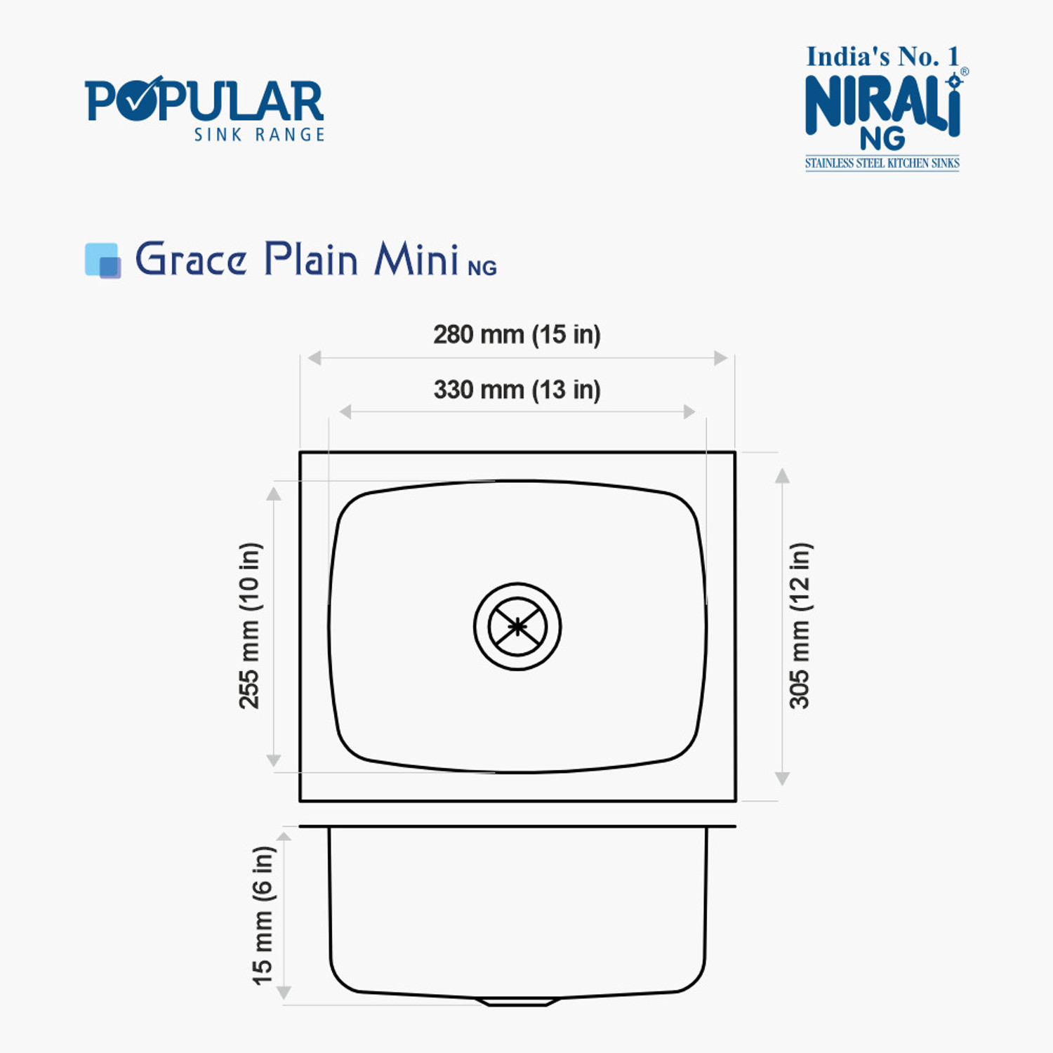 Image of NIRALI Grace Plain Mini NG 01Grace Pain-Glossy-Mini Under Counter Basin