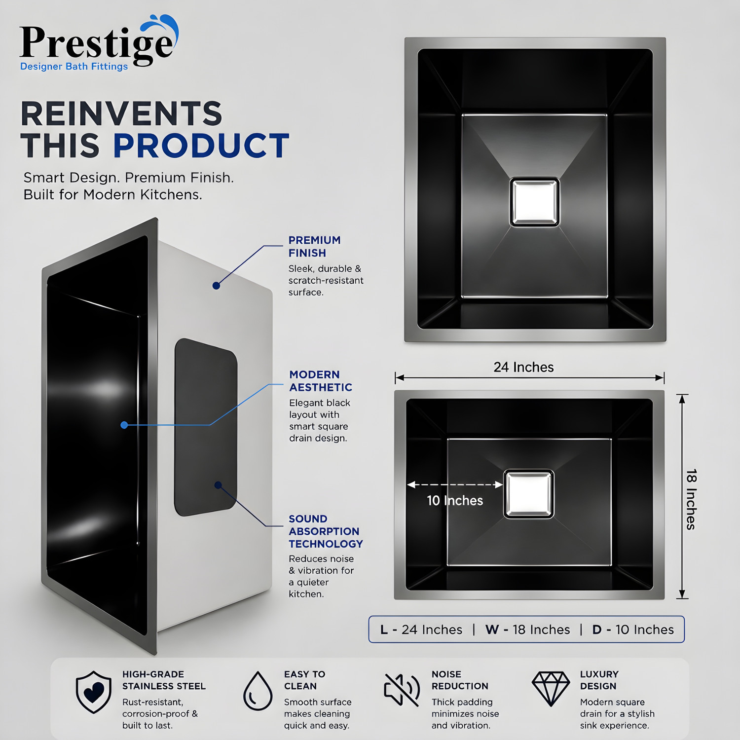 Image of Prestige 24x18 Handmade UV Protection, Scratch Finish Single Bowl Sink Waste Coupling Non-Fading Scratch with 7-Year Warranty. Vessel Sink