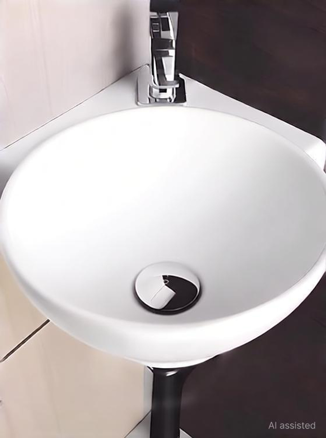 Image of Sumra G Premium Ceramic Corner Basin| Compact Space-Saving Design | Glossy White Finish 14x14x5 inch Table Top Basin