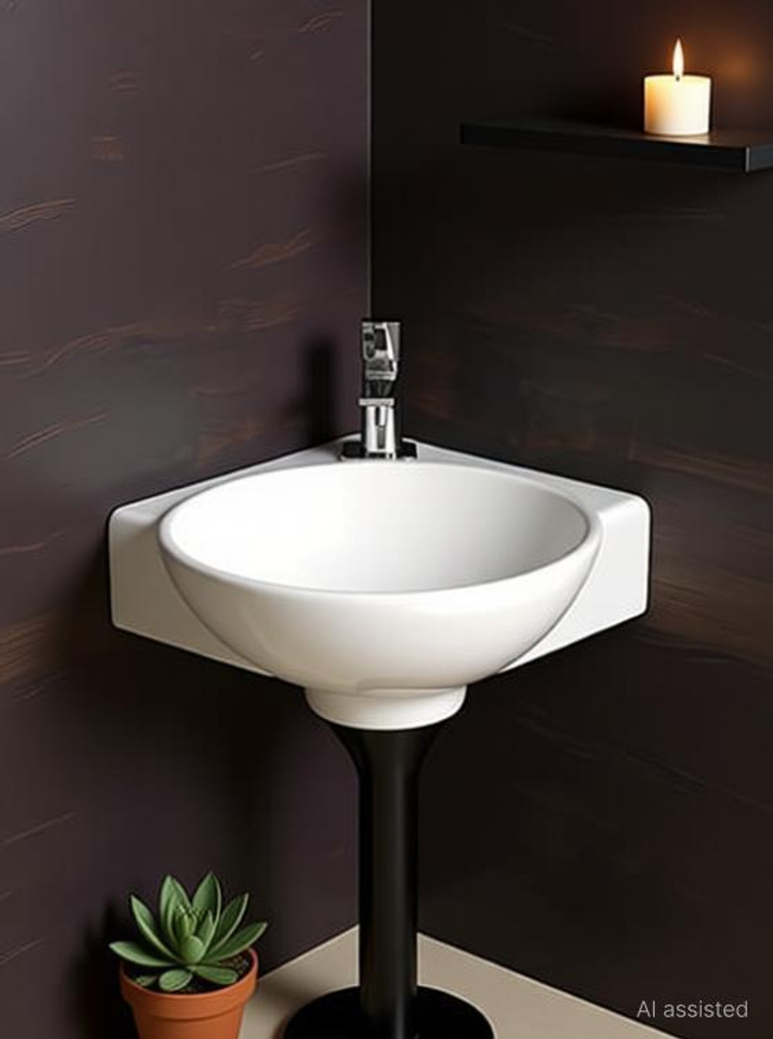 Image of Sumra G Premium Ceramic Corner Basin| Compact Space-Saving Design | Glossy White Finish 14x14x5 inch Table Top Basin