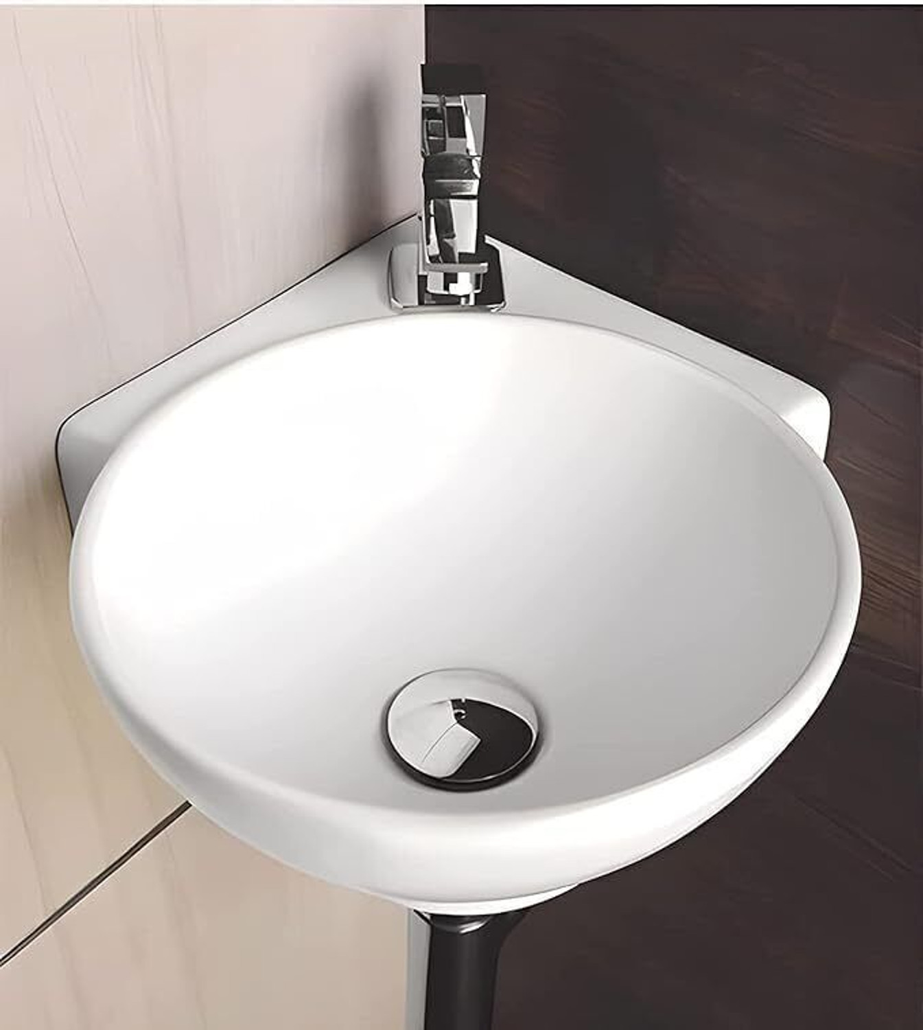 Image of Sumra G Premium Ceramic Corner Basin| Compact Space-Saving Design | Glossy White Finish 14x14x5 inch Table Top Basin