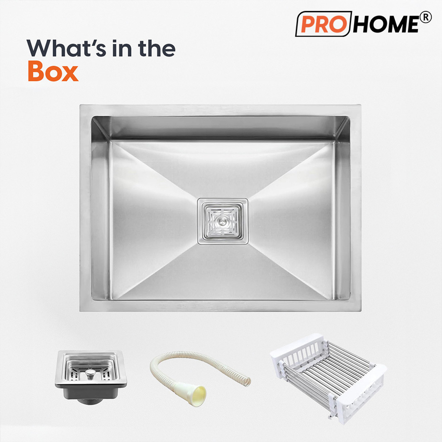 Image of ProHome Single Bowl Handmade Kitchen Sink with Basket 24 inchx18 inchx10 inch Satin Finish Stainless Steel Sink for Modern Kitchens Vessel Sink