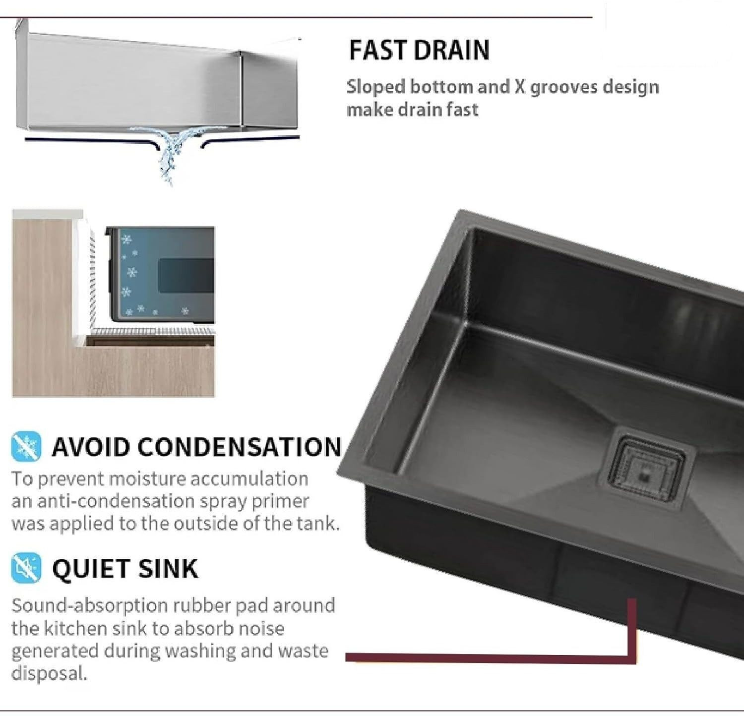 Image of Prestige 24x18x10 Inch Handmade Kitchen Sink, Soundproof Vessel Sink
