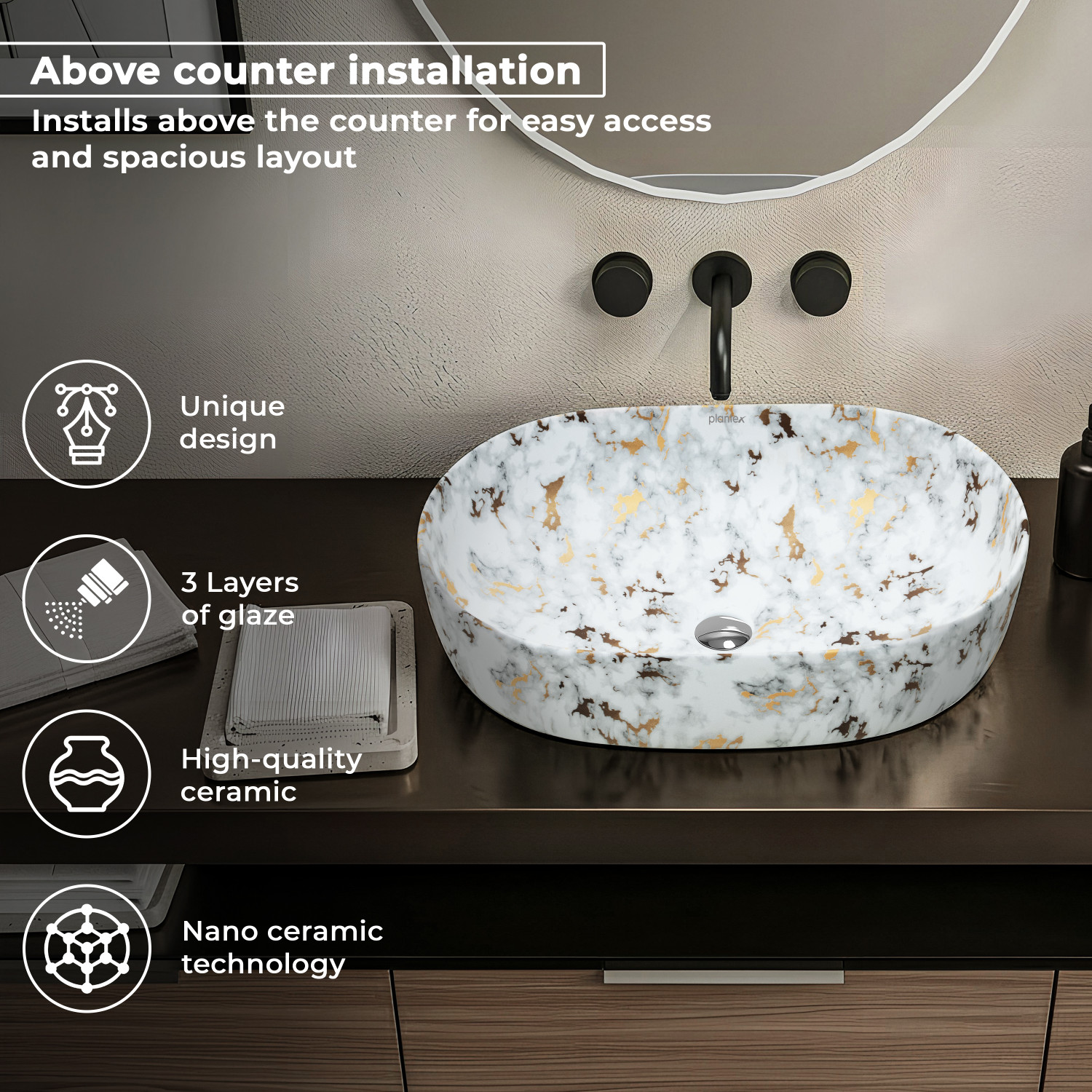 Image of Plantex Wash Basin for Bathroom /Tabletop Washbasin Ceramic Washbasin for Bathroom /Bathroom Basin /Tabletop Wash Basin for Home /Hotel Counter Top