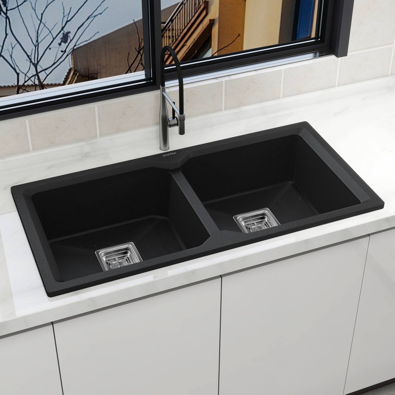 Plantex Quartz Single Bowl Kitchen Sink with Hose Pipe and Square