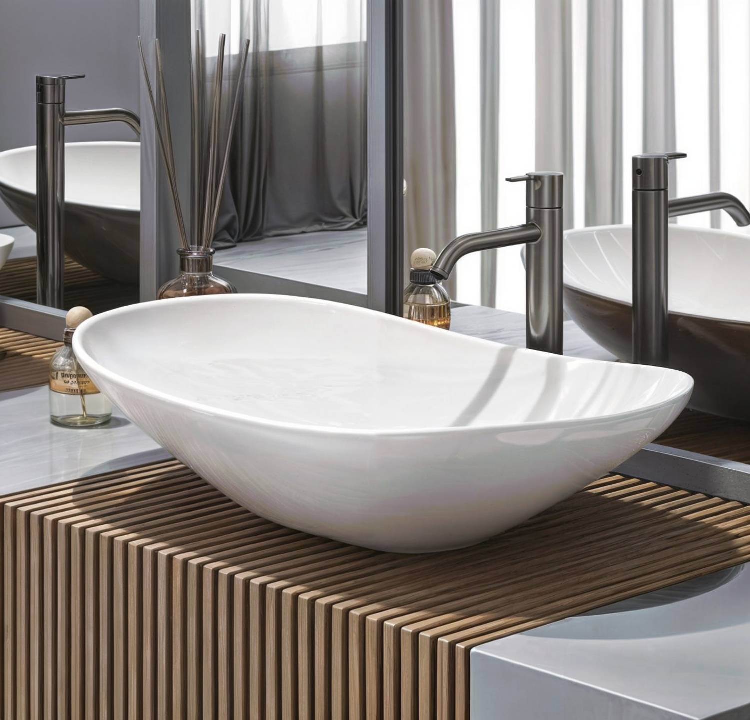 Bleu Bathware Flaire (62x37x15)cm Ceramic table top, Counter top, Washbasin with waste pipe & Coupling Set Table Top Basin
