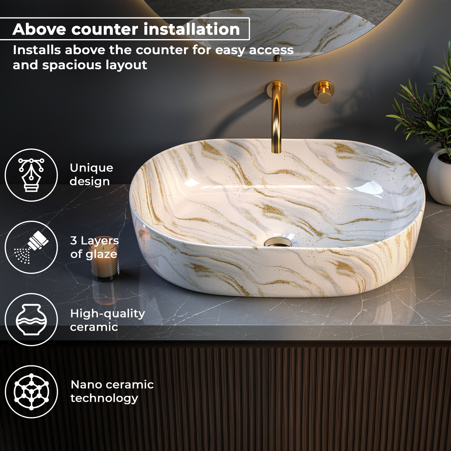 Image of Plantex Tabletop Wash Basin for Bathroom /Designer Ceramic Basin /Wash Basin for Home Counter Top
