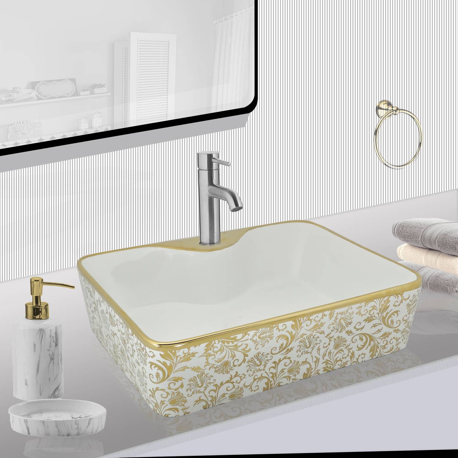 CERAMICA CREATIONS CERAMICA Premium Table Top Basin(L48.5 X W37 X H13Cm) CC1003 GOLDEN TABLE TOP CERAMICA Premium Table Top Basin(L48.5 X W37 X H13Cm) CC1003 GOLDEN TABLE TOP Table Top Basin