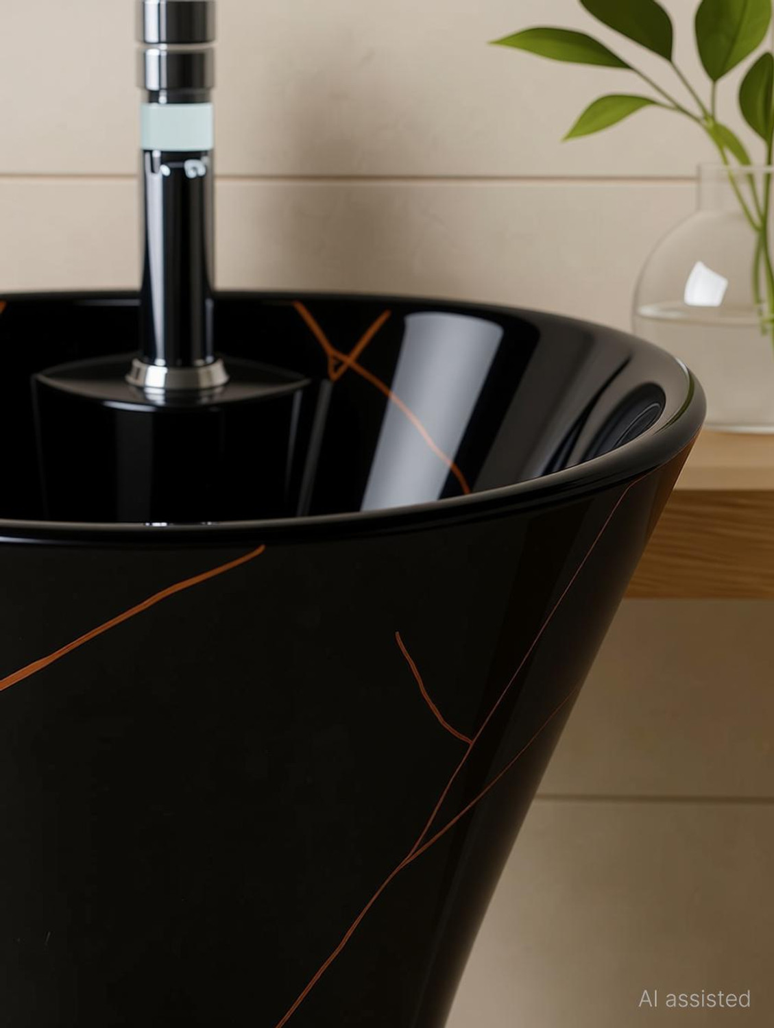 Image of CARA MARK Premium Ceramic Wash Basin - Modern Damru- Scratch Resistant, Easy to Clean - Ideal for Bathrooms, Hotels & Dining Spaces- Pedestal Basin