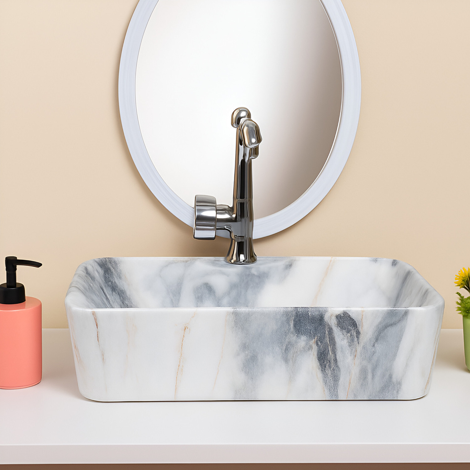 Image of OSOSAM Designer Ceramic Tabletop Vessel Sink Wash Basin For Bathroom (19 x 15 x 5 Inch) Counter Top
