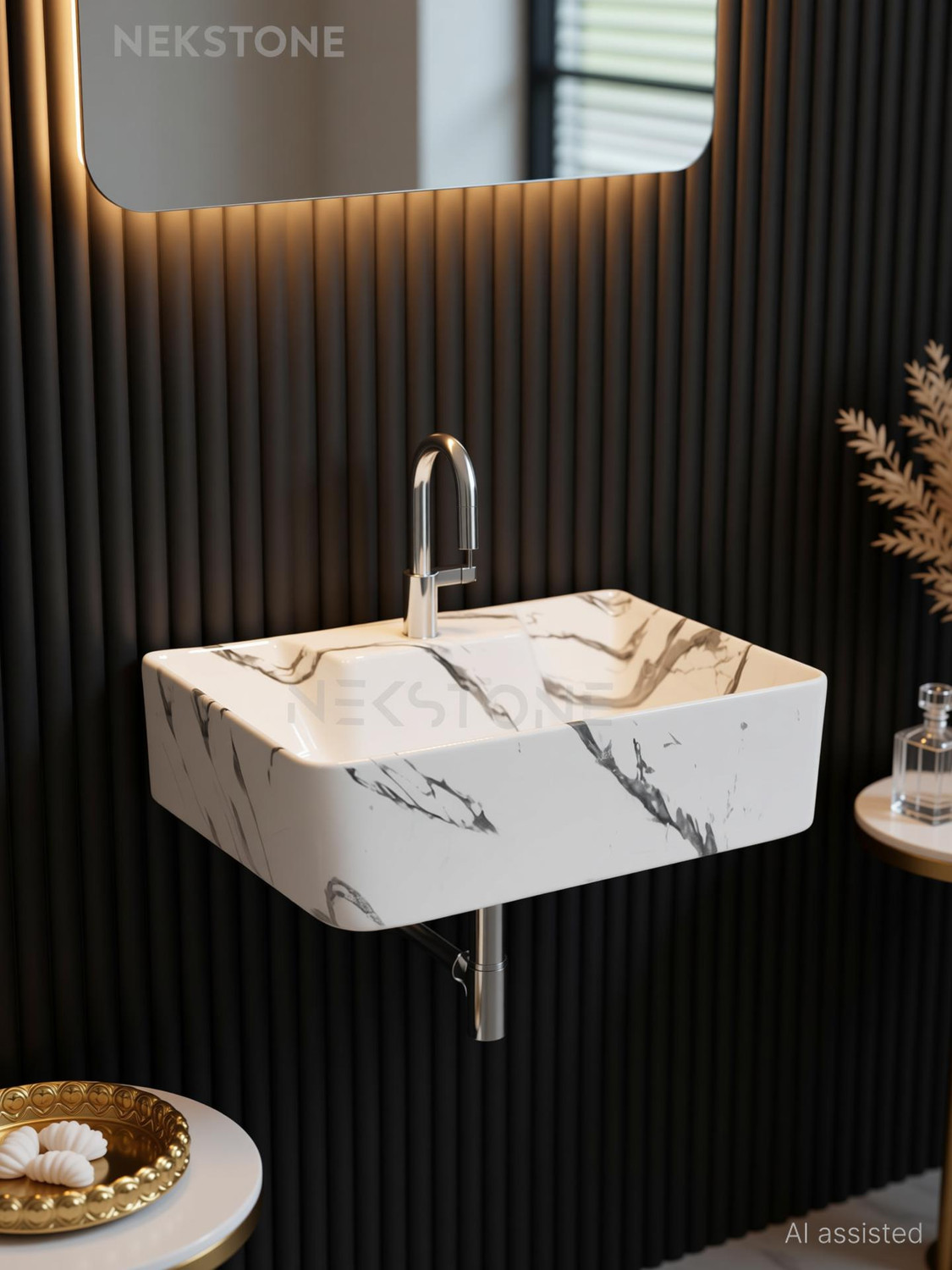 Image of NEKSTONE Wall Mount basin & tebal top basin Ceramic Wash Basin Glossy 712 (12x16x5 inch) Table Top Basin (multicolor)