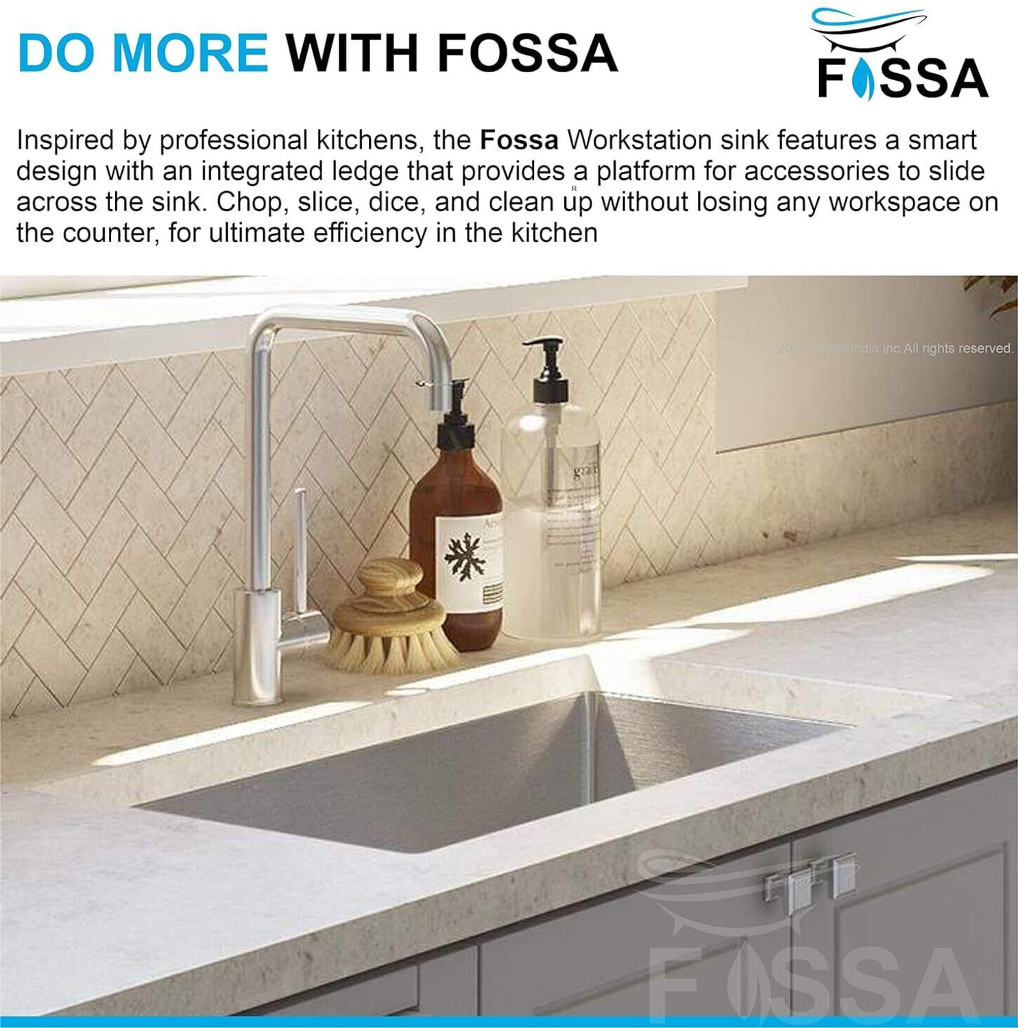 Image of Fossa 27 inchx20 inchx10 inch Inch Single Bowl SS-304 Grade Handmade Kitchen Sink Matte Finish FHS-20 Vessel Sink