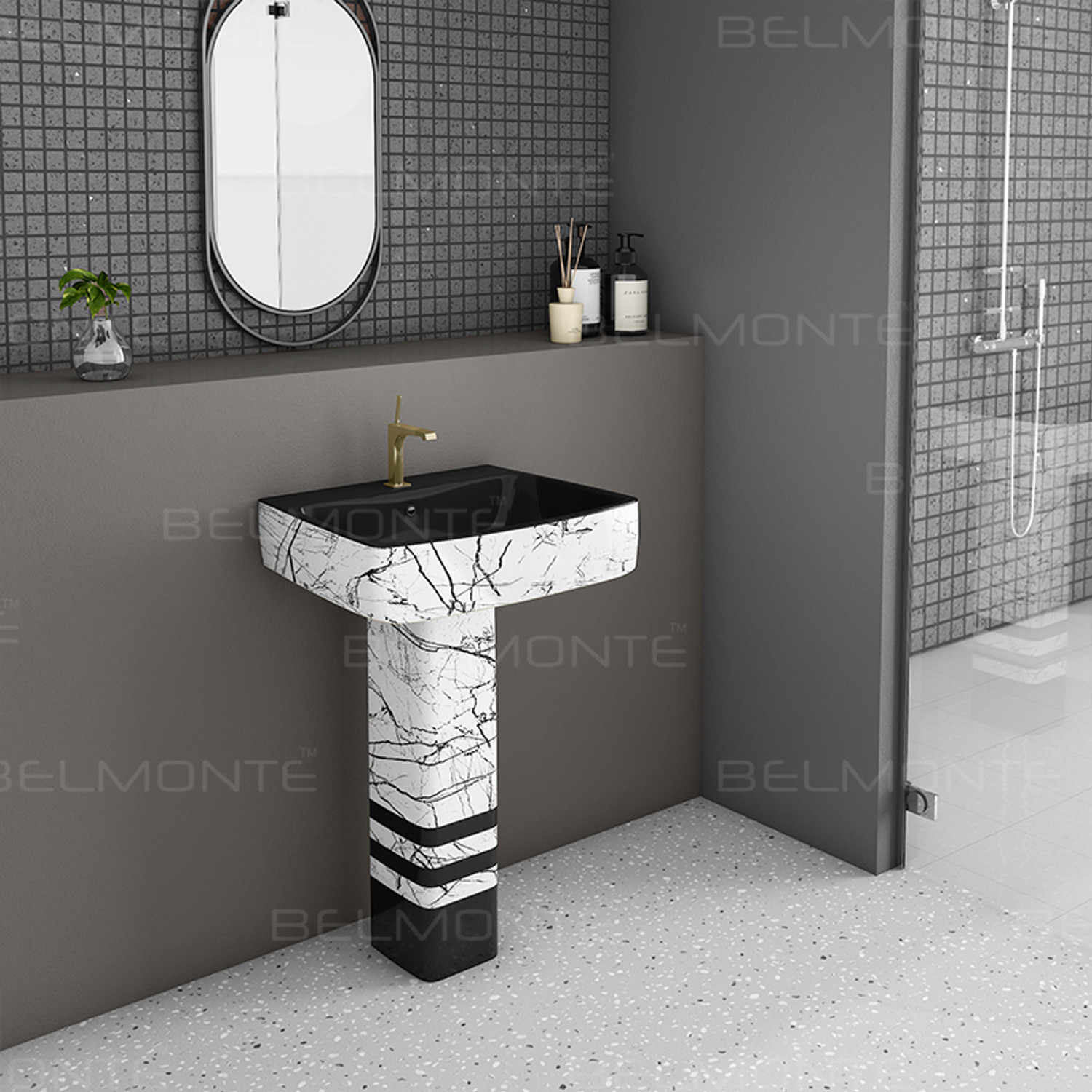 Image of Belmonte Designer Basin Pedestal / Hand Art Basin / Designer Basin / Designer Pedestal /Basin Pedestal / Wash basin with pedestal /Wash Basin / Wall Mount Basin Pedestal Basin