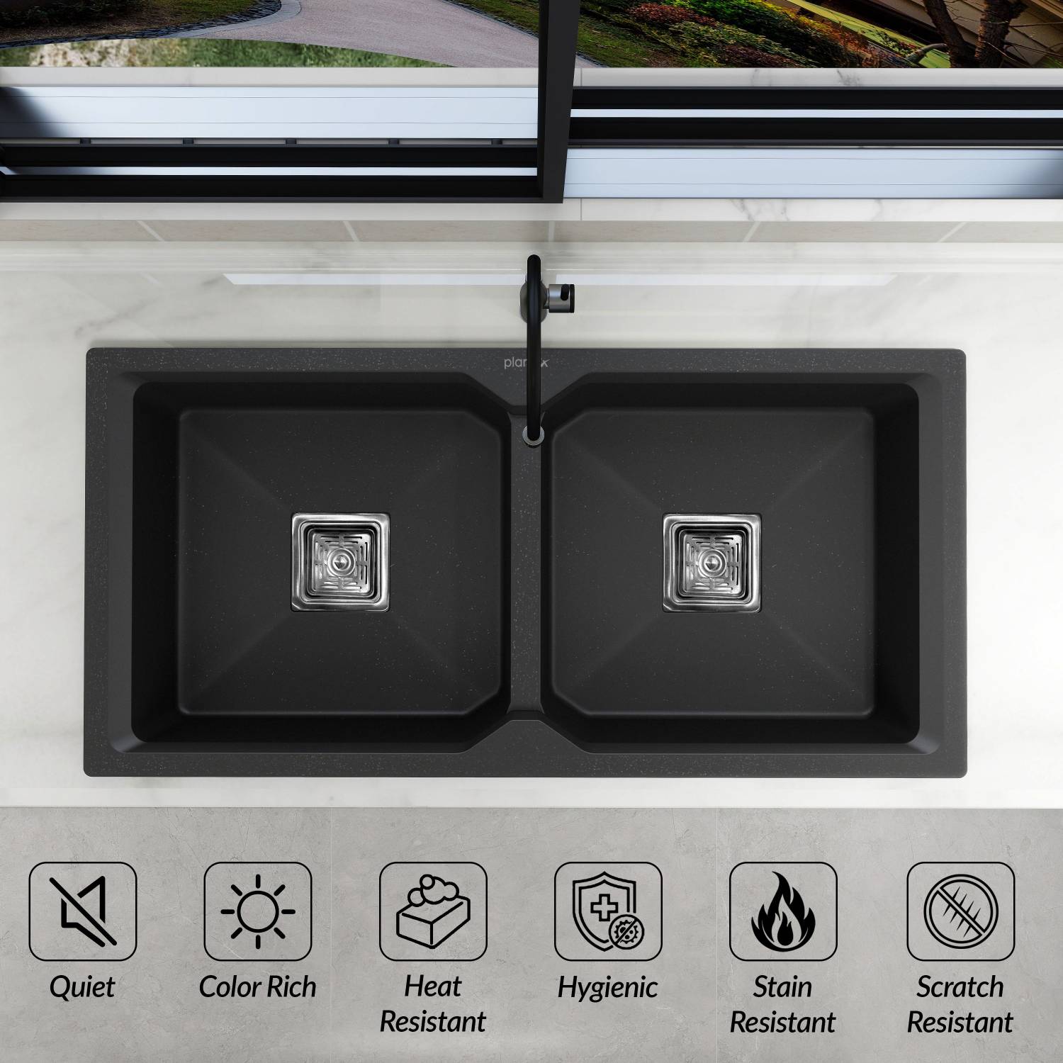 Plantex Quartz Single Bowl Kitchen Sink with Hose Pipe and Square