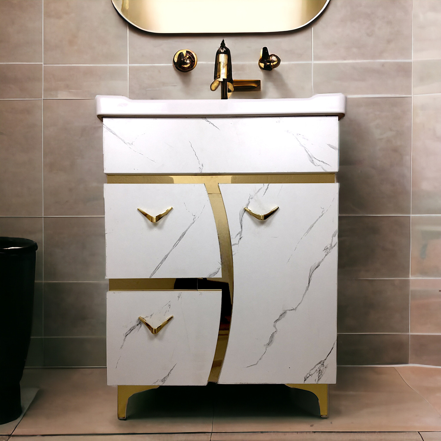 Image of BOBBYEXPORT Gold Premium 24 inch Freestanding Vanity Washbasin Cabinate BEP8NEW Table Top Basin