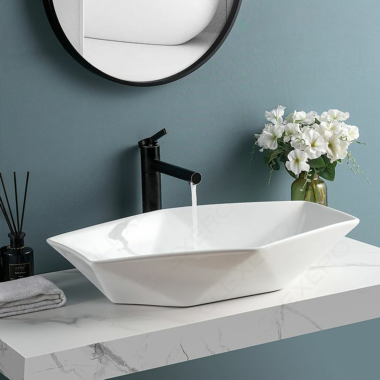 Image of Glexero Premium Quality Luxurious Surface Super White Diamond Shape Counter Top