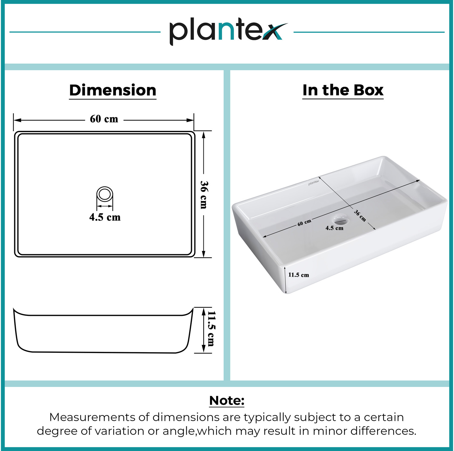 Image of Plantex Tabletop Wash Basin /Washbasin Platinium Tabletop Ceramic Rectangle Wash Basin /Countertop Sink (23.5x13.5x4.5) Table Top Basin