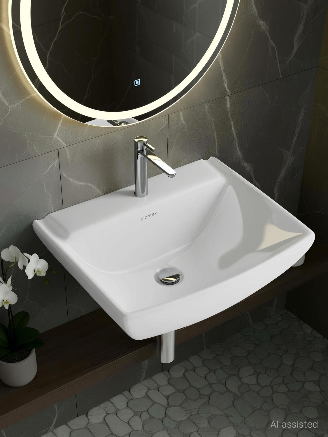 Image of Plantex Washbasin for Bathroom /Wall hung Washbasin /Bathrom Basin Ceramic Wash Basin /Wash Basin for Bathroom /Basin for Home- (APS-1174) Wall Hung Basin (White)