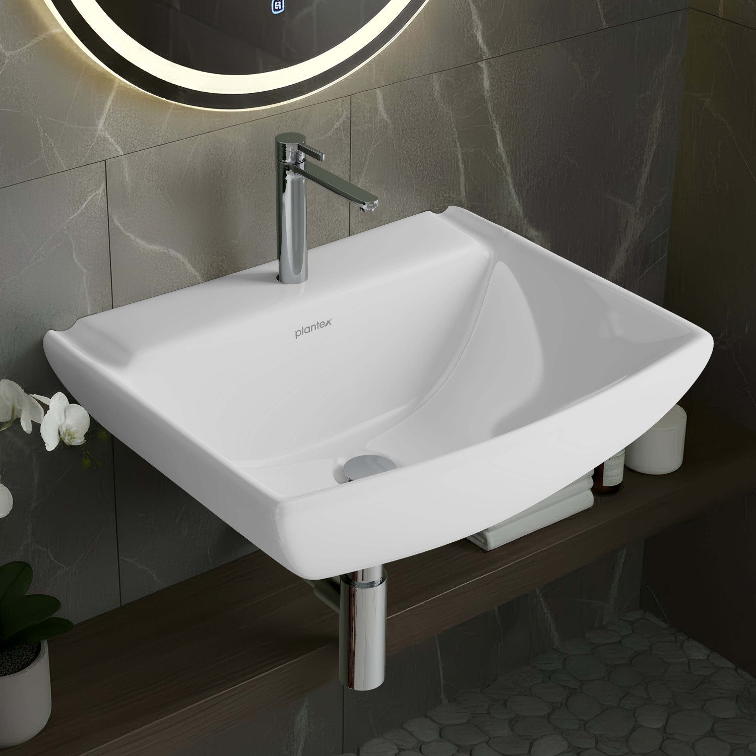 Image of Plantex Washbasin for Bathroom /Wall hung Washbasin /Bathrom Basin Ceramic Wash Basin /Wash Basin for Bathroom /Basin for Home- (APS-1174) Wall Hung Basin (White)