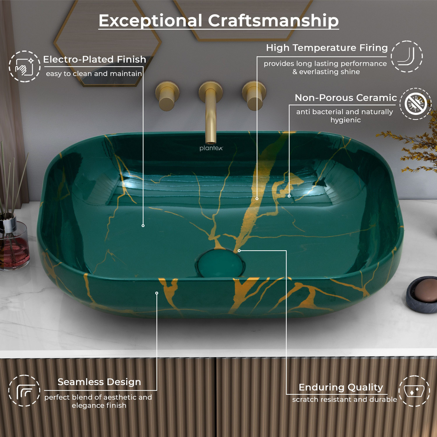 Image of Plantex Wash Basin for Bathroom /Table Top Wash Basin Tabletop Wash Basin for Bathroom /Designer Wash Basin /Vessel Sink Basin for Home Counter Top