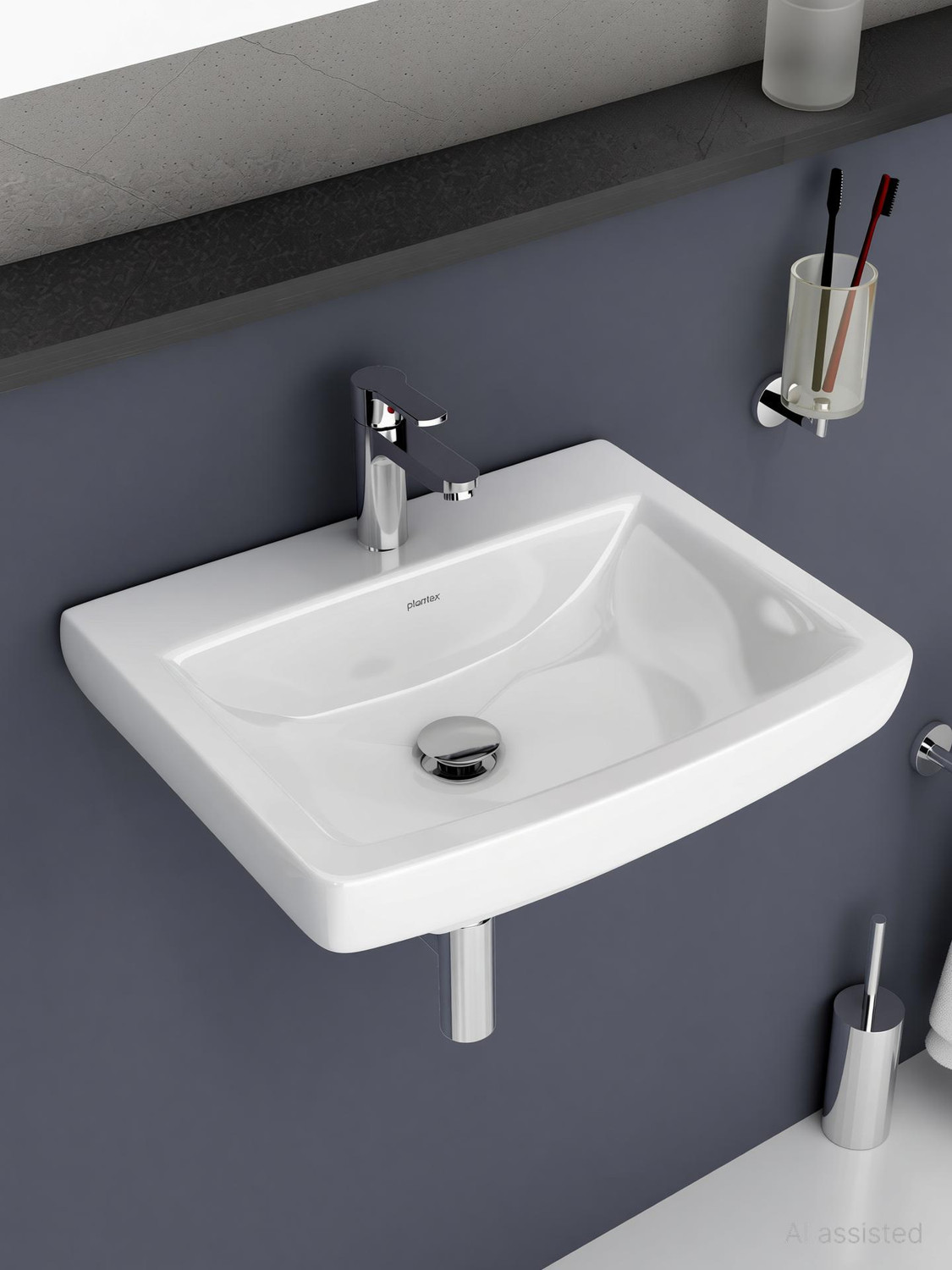 Image of Plantex Ceramic Washbasin for Bathroom /Rectangle Wall Hung Wash Basin for Home Wall Hung Basin